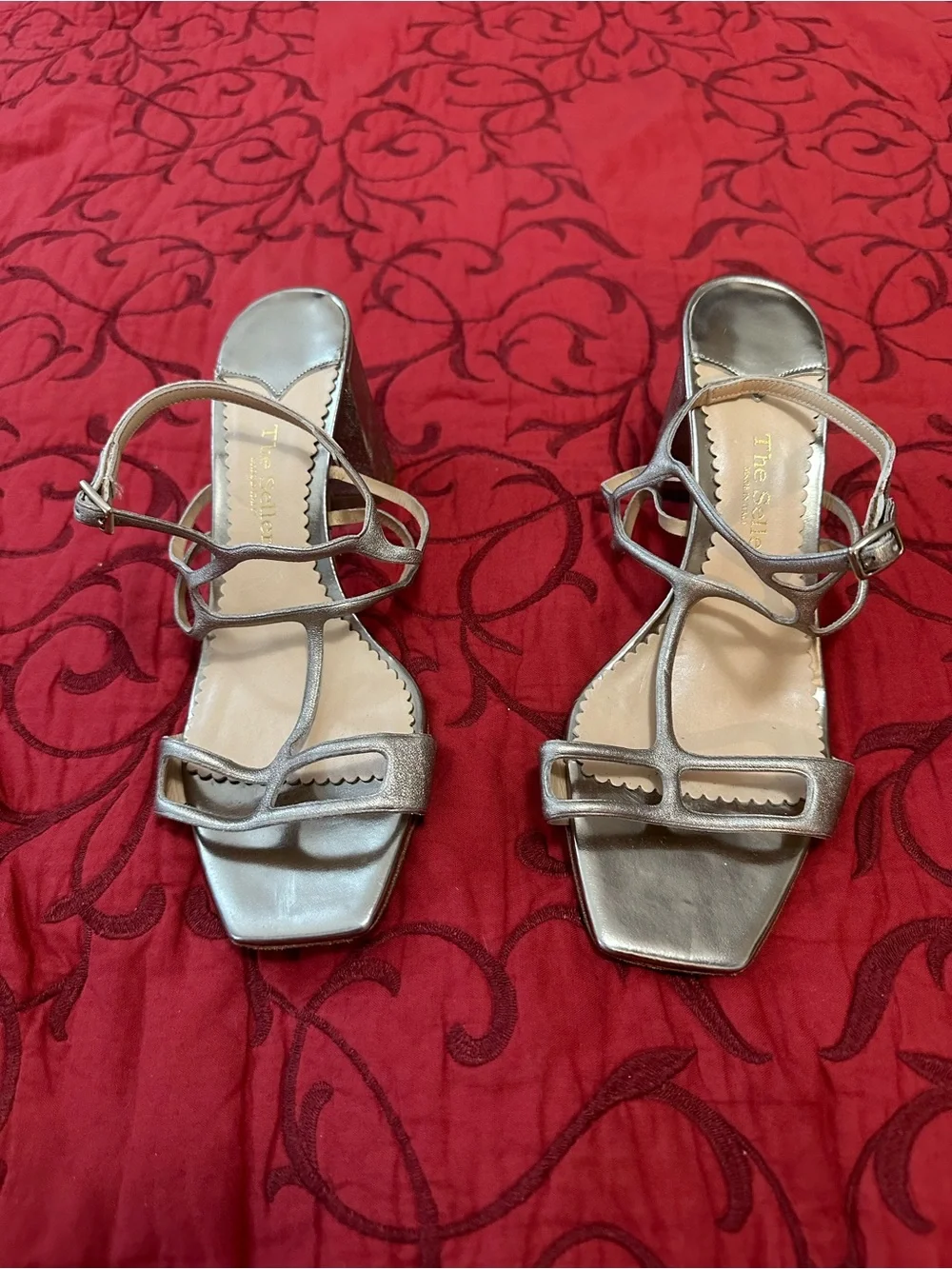 Strappy Metallic Block Heel Sandals - Silver